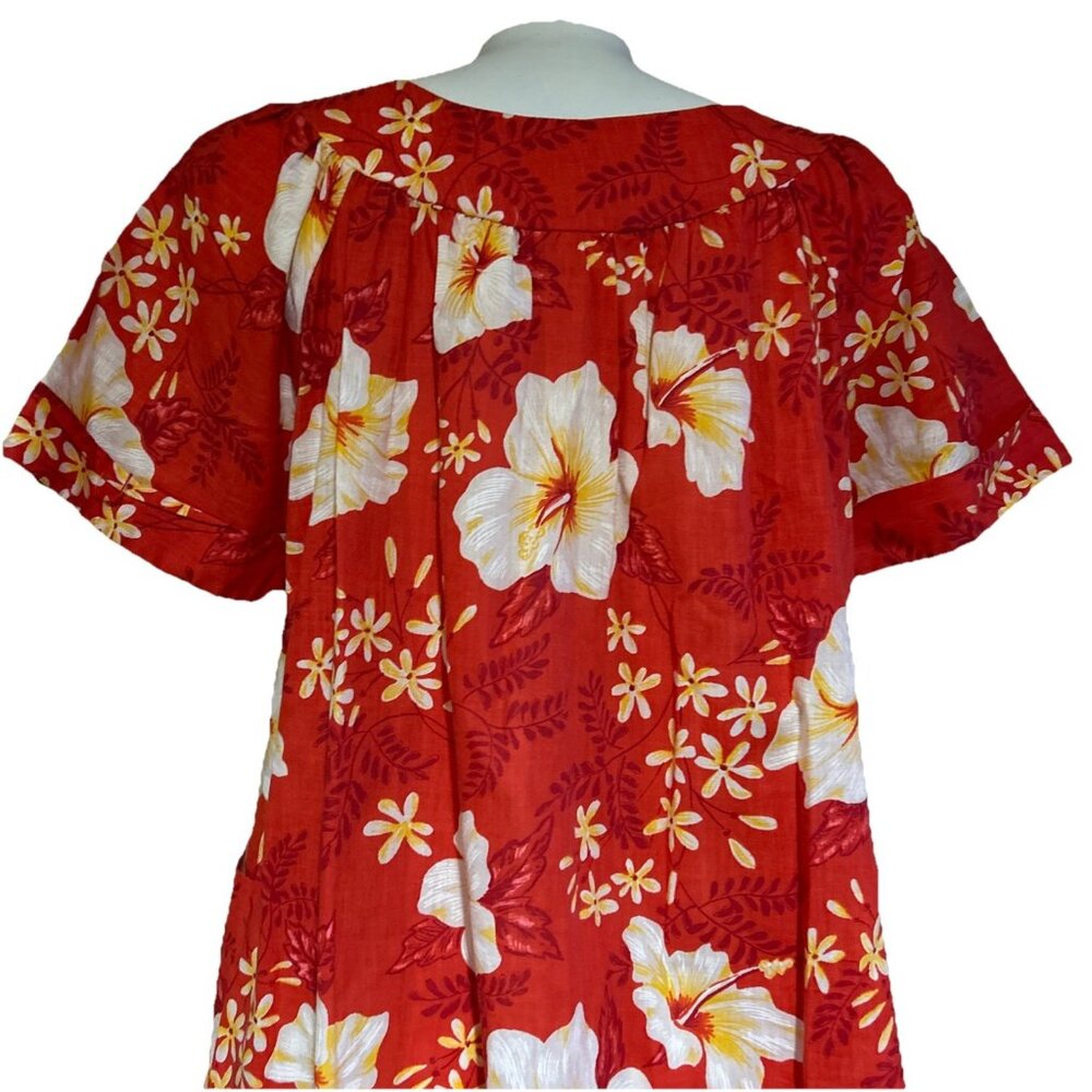 Vtg Sears Housecoat Red Floral 60s 70s Maxi Dress Mod Pockets Muumuu Hawaiian S - Picture 9 of 11